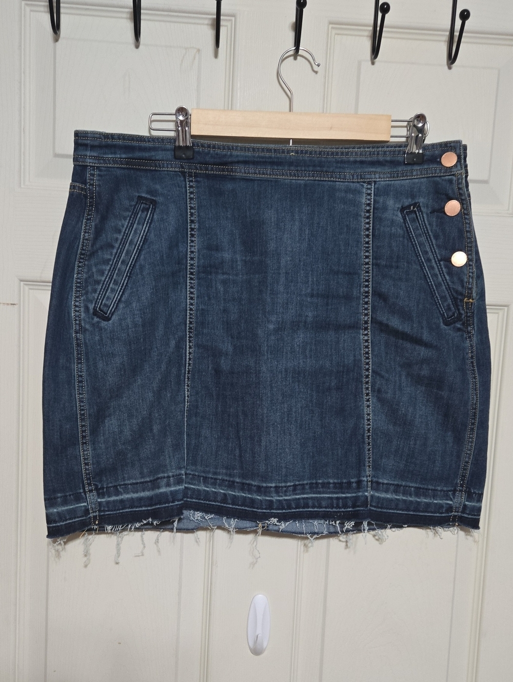 Dear John Indigo Denim Mini Skirt with Side Button Detail